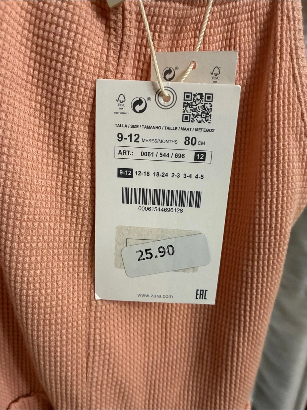 Zara Peach Knit Kids Romper with Front Pockets